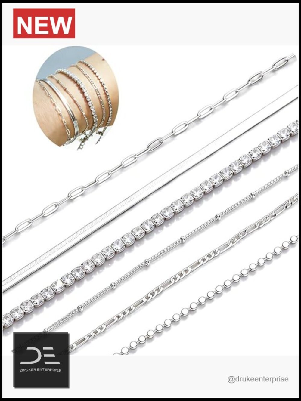 6pc Gold Plated S925 Silver Plated Bracelet Set Stacking Chains